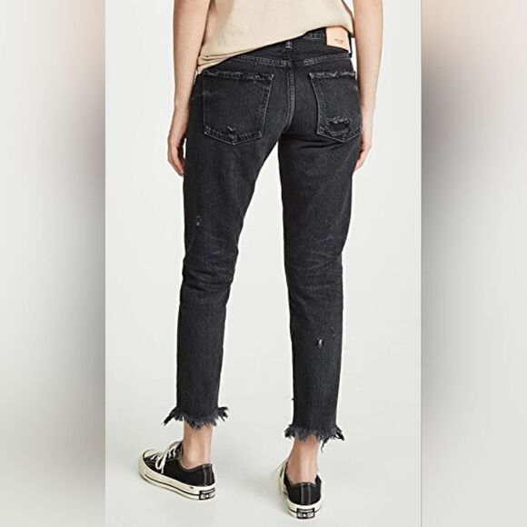 Moussy Vintage MV Kelley Distressed Tapered Jeans In Black Size 24 NWT - Picture 2 of 10